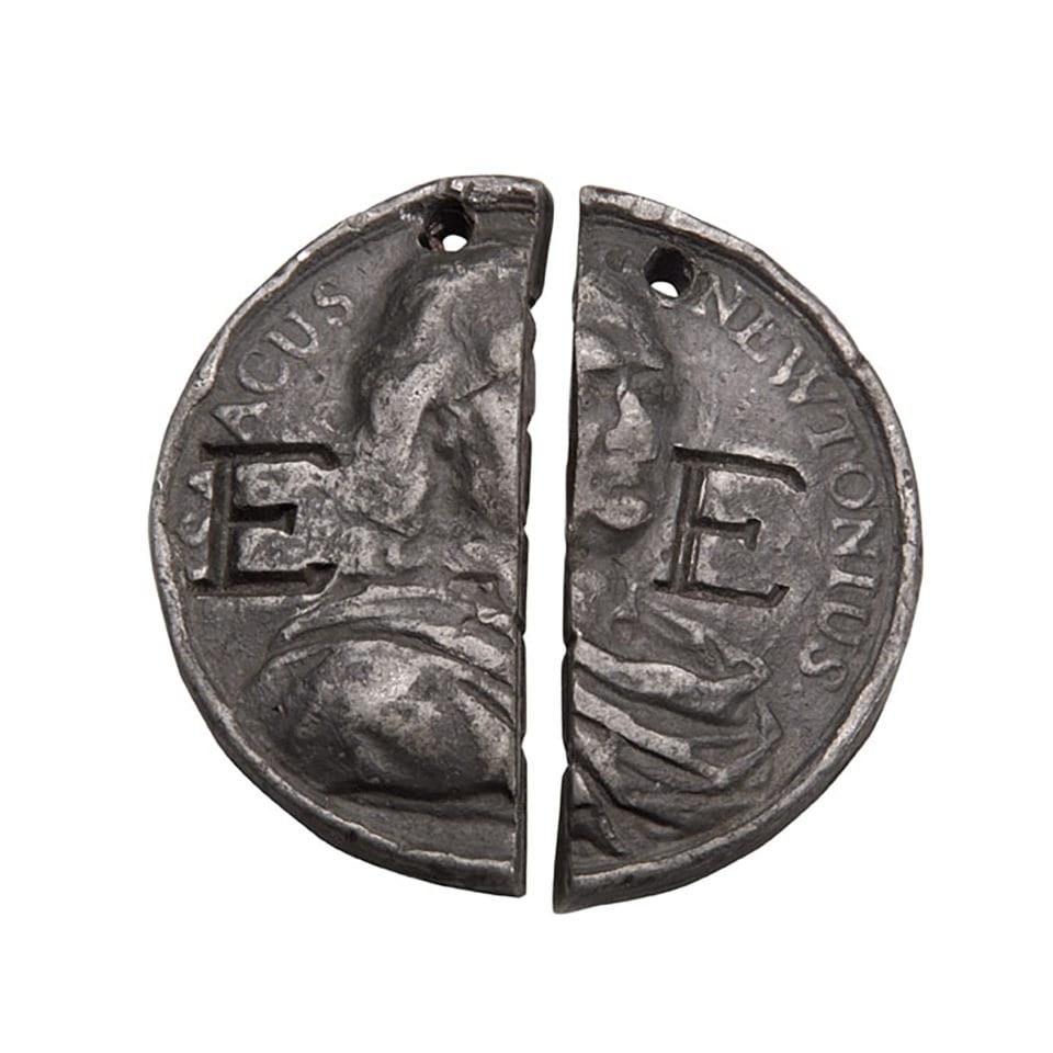 Token: Sir Isaac Newton halved medallion