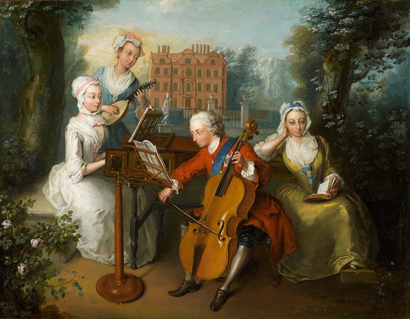 NPG 1556, ‘The Music Party’ (Frederick Lewis, Prince of Wales, and his sisters, Anne, Princess Royal and Princess of Orange; Princess Caroline Elizabeth; Princess Amelia Sophia Eleanora) by Philip Mercier, oil on canvas, 1733, © National Portrait Gallery, London