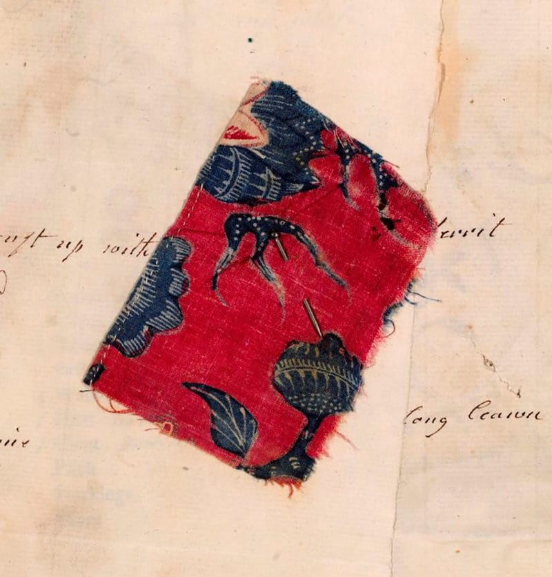 ‘Flowered chince’. Chintz - Indian cotton printed with flowers. Foundling number 13789. A girl aged about admitted 27 August 1759. Named Sarah Eld by the Foundling Hospital. Died of measles July (?)1765 © Coram