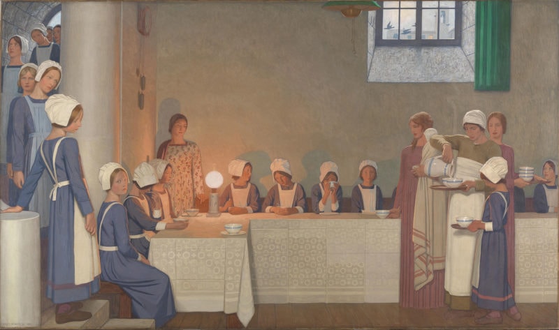 Frederick Cayley Robinson, Orphan girls entering the refectory of a hospital, 1915 © Wellcome Library