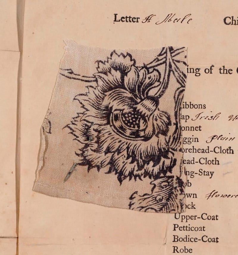 ‘Flowered lining’. Linen printed with flowers. Foundling 11877. A boy about 1 month old, admitted 5 March 1759. Named Felix Dodd by the Foundling Hospital. Died 11 July 1759 © Coram