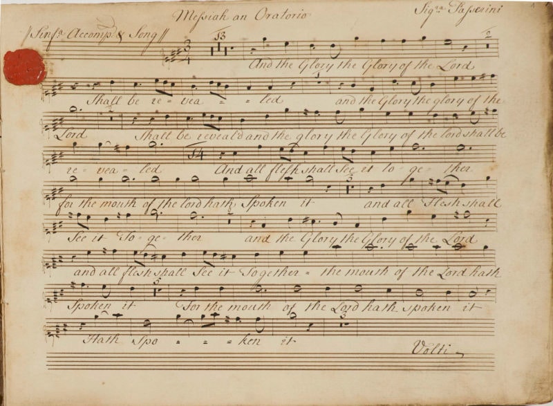 Messiah score for Foundling Hospital, copied as instructed in Handel's will © Gerald Coke Handel Collection