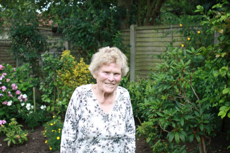 Alice Heskitt aged 93 in her garden