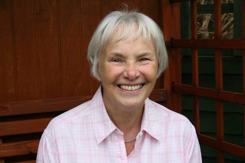 Sylvia Doughty aged 73 in her garden