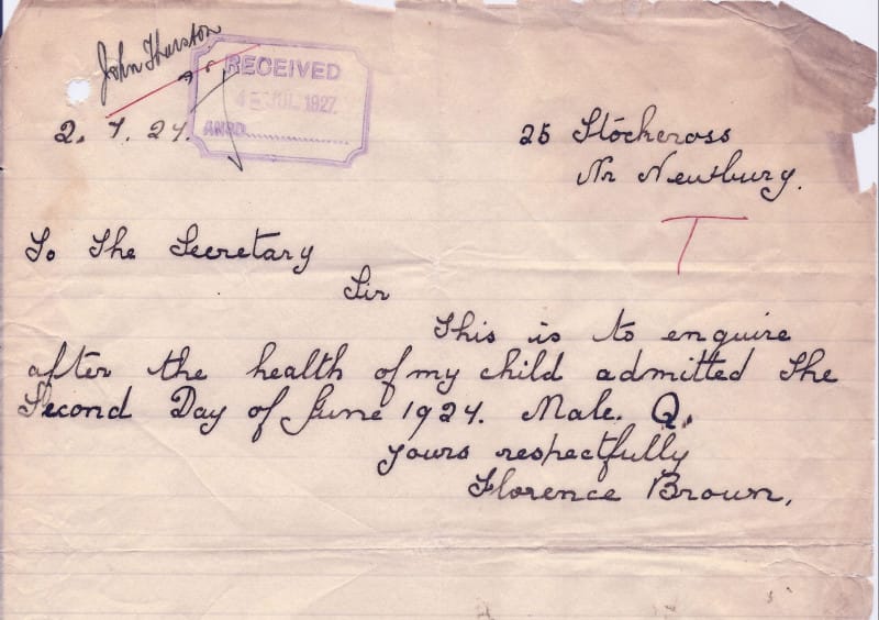 A letter written by John's birth mother to the Foundling Hospital to ask after him